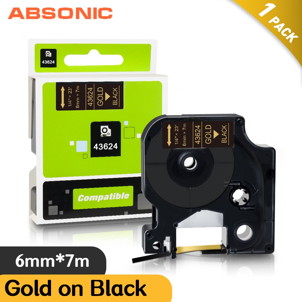 Absonic 6mm Multicolor 43613 kaseta z taśmą kompatybilna DYMO 43610 43617 43618 taśma z etykietami do DYMO LM 160 280 420P drukarka do etykiet: Gold on Black