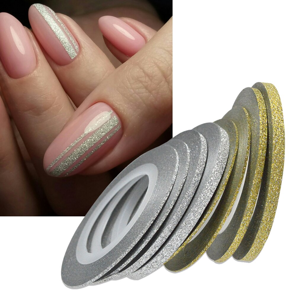 1Roll Gold Silver Nail Art Glitter Stripping Tape Line Strips Slider For Nails 1mm 3mm Sparkly Sticker Charm Decoration BENC275