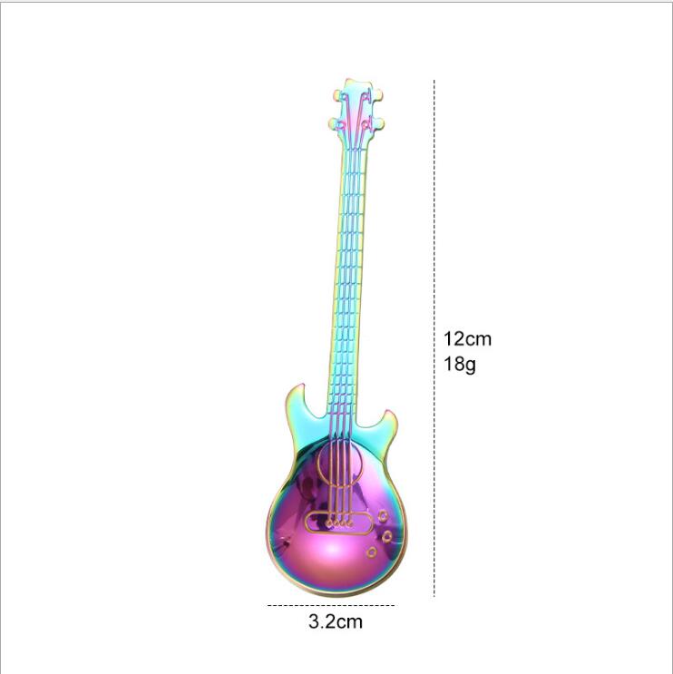 Guitare arc-en-ciel cuillères en acier inoxydable, cuillère à café et à thé, couverts, outils pour boire, cuillère à café 1 pièce: multicolor