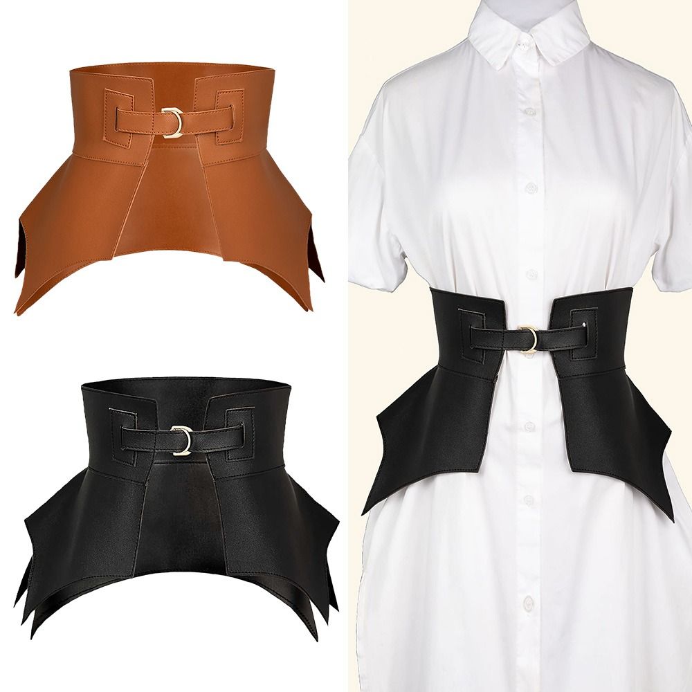 Cinturones irregulares de cuero Pu para mujer, falda larga y ancha de estilo Punk, abrigo de vestir, cinturilla elástica, corsé negro y marrón a la , 1 unidad