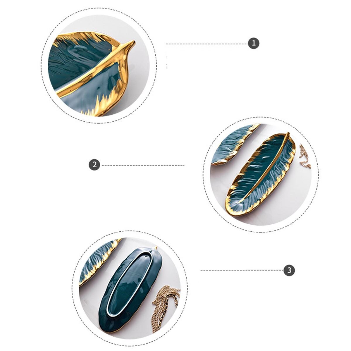 Leaf Shape Ceramic Plate Gold Porcelain Fruit Dessert Jewelry Plates Dish Dinnerware Sushi Tableware Feather Storage Tray