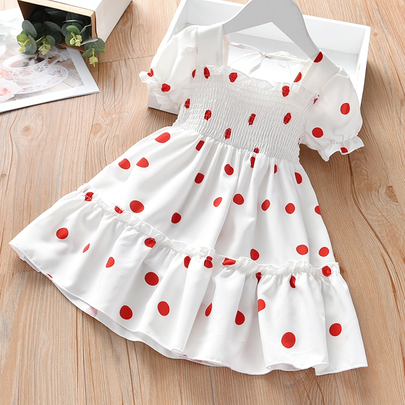 Kids Girls Sweet Princess Dress Summer Polka Dot Sundress French Stylish A-Line Dress for Travel Party Birthday