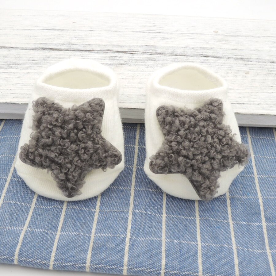 Lamswol ster grijs goud twinkle star babysokjes baby unisex sokken born baby jongen sok  bb03: Grijze ster / 24m