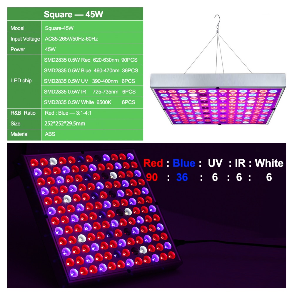 25W 45W AC86V-265V LED Grow Light Full Spectrum SMD 2835 UV+IR Phyto Lamp Fitolampy Indoor Herbs Light For Greenhouse Grow Tent