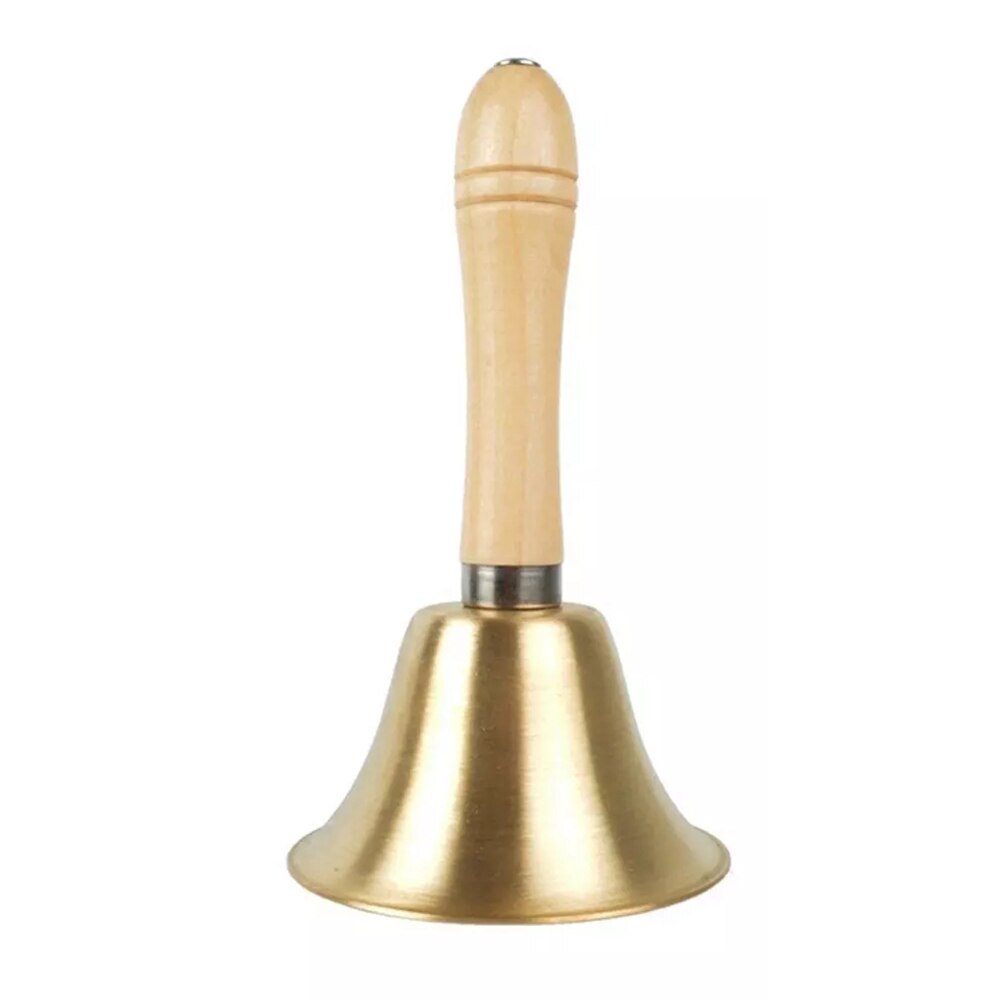 Brass Hand Bell Loud Call Bell Handbell Desk Ringbell with Wooden Handle for Wedding Festival Decoration Food Line Alarm Hotel