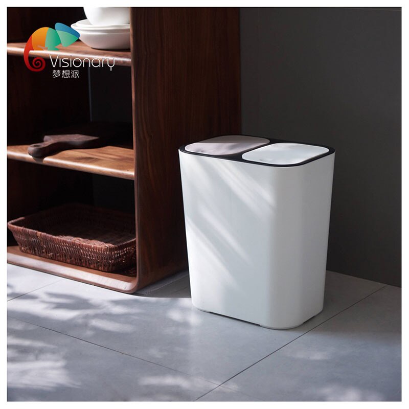 Plastic Push-Button Dual Compartment 12liter Recycling Waste Bin Trash Can Rectangle Garbage Can classified dustbin