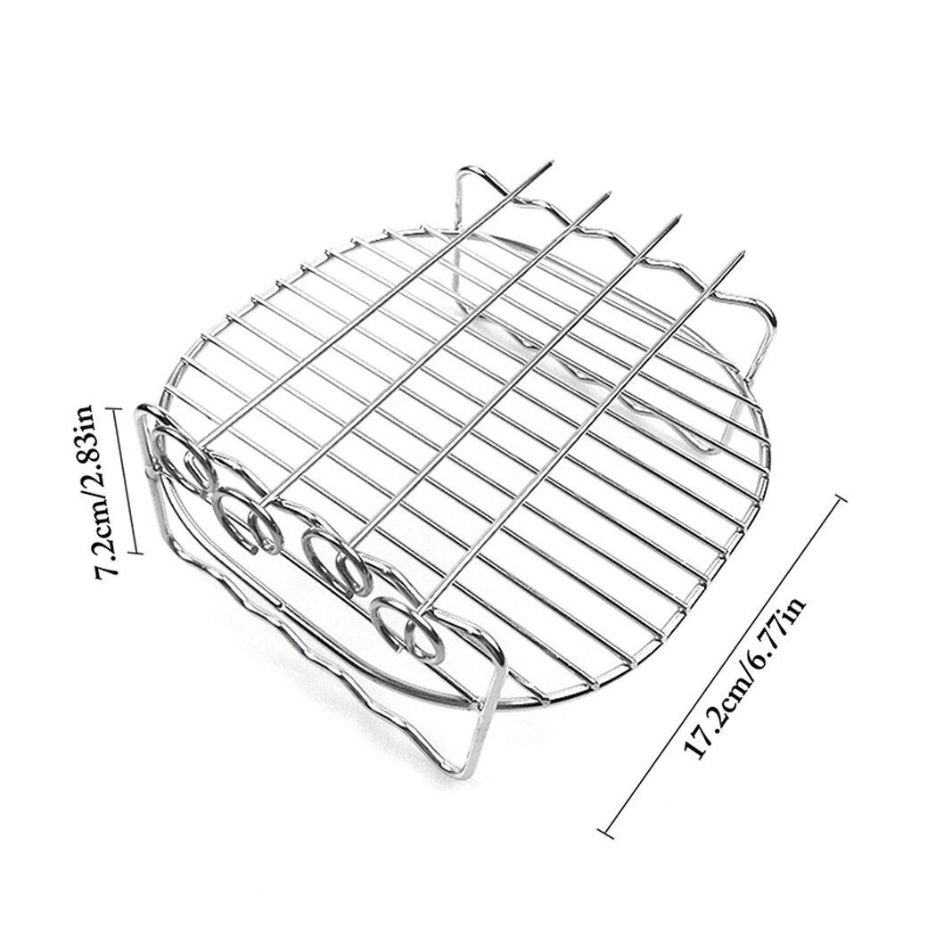 Justdolife 7Inch Air Fryer Rack Set Versatile Grilling Rack Double Layer Rack With Skewers Steaming Drain Oil Holder For Kitchen