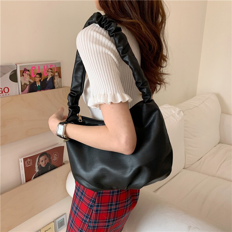 Korean Women handbags Large Capacity Soft PU Leather Totes ladies Hand bag Folds Hobos shoulder bags bolsa feminina