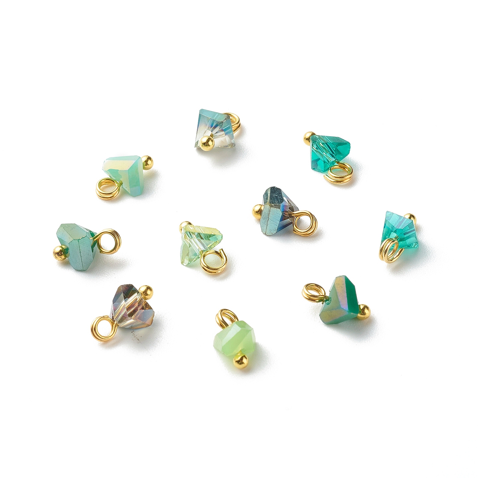 100 Uds. Amuletos de cristal triangulares electrochapados con alfileres de cabeza de bola de latón para fabricación de joyas, accesorios para collar y pulsera, 8x6x4,5mm: Blanco