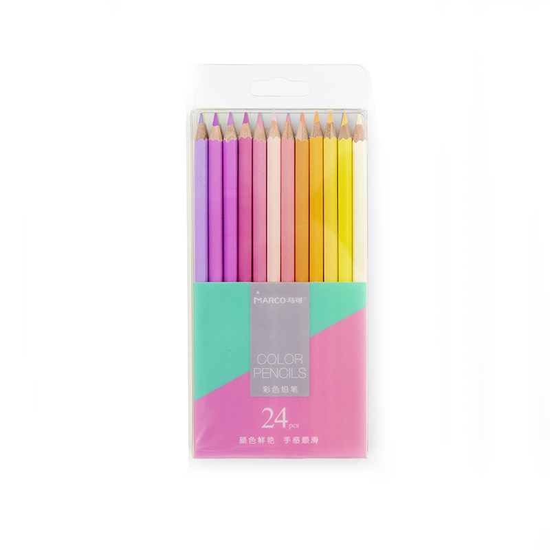 Marco 12/24/48 Colors Pastel Colored Pencils Oil Watercolor Drawing Pencil Set Macaron SQUARE Colored Pencils: 24 Pastel Hexagon
