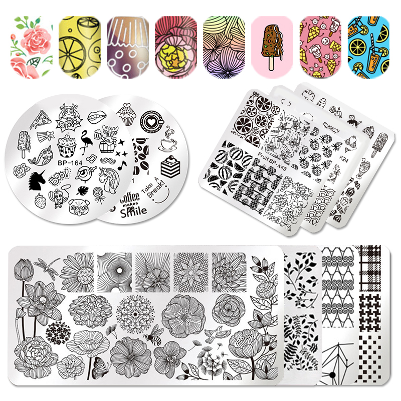 Né joli été fruits ongles estampage modèle fleur jus boissons ligne laisser modèle bricolage Nail Art Image plaques