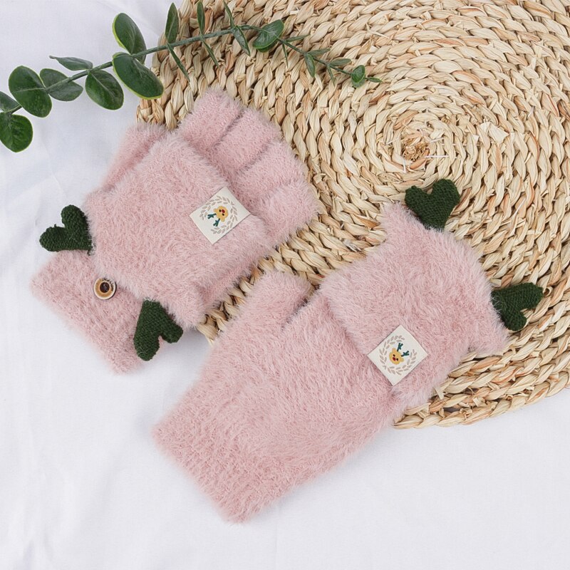 Dzianinowe rękawiczki bez palców dla dziewczynek ciepłe Faux futrzane mitenki dziecięce zimowe pół z efektem poruszania palcem okładka maluch prezent akcesoria dla dzieci