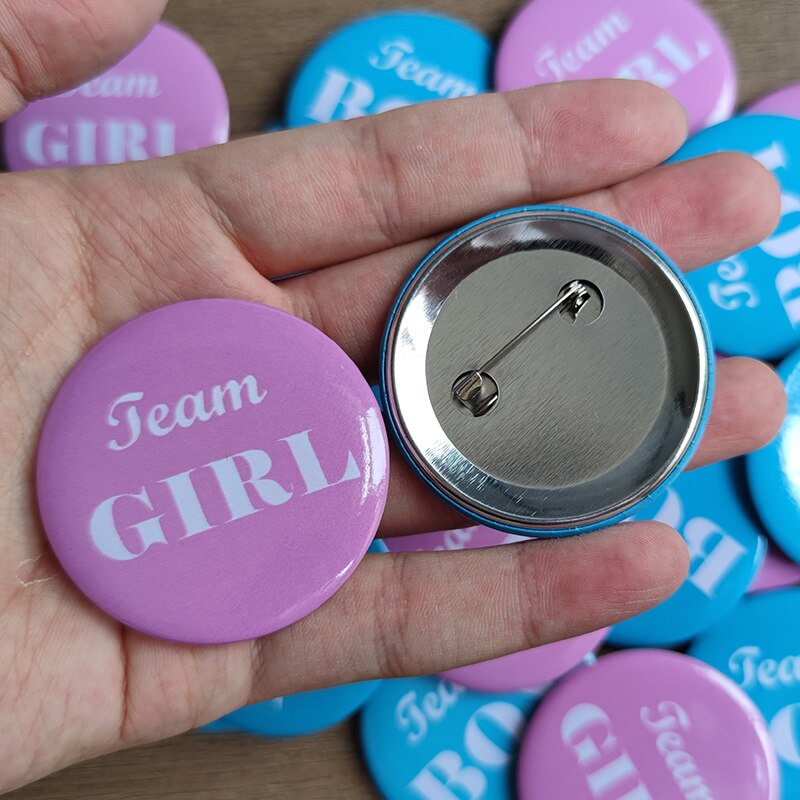 Boy or Girl Gender Reveal Badges Team Boy Team Girl Tinplate Button Badge Decoration Party Buttons Sticker Welcome Baby Shower