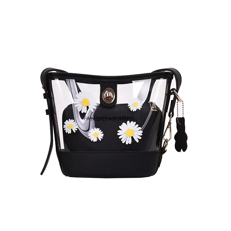 Frauen Tasche Sommer Koreanischen Stil transparent Verschiedene Größe Taschen Gänseblümchen Schulter/Crossbody-tasche: schwarz