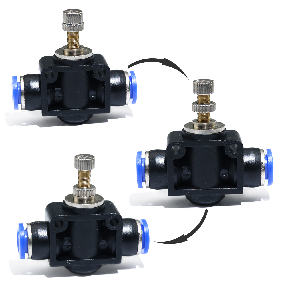 4 6 8 10 12mm Tube Push in to Connect Fittings T-shaped Pneumatic Flow Speed Controller Valve Air Flow Control Valve Connector
