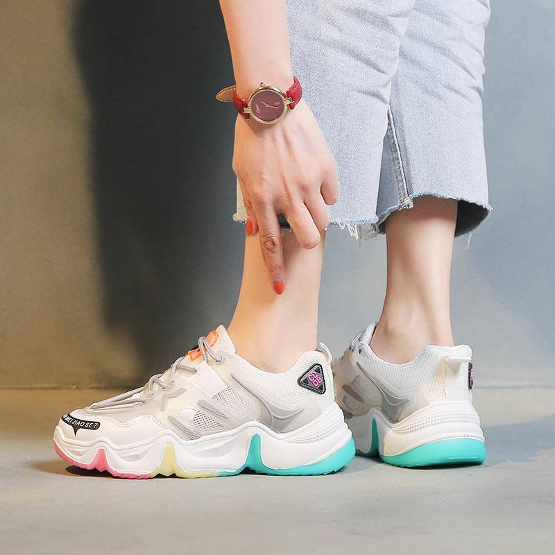 Zomer chunki dames sneakers dames platform sportschoenen wit groene sportschoenen dames hardloopschoenen dames sport walk d -440