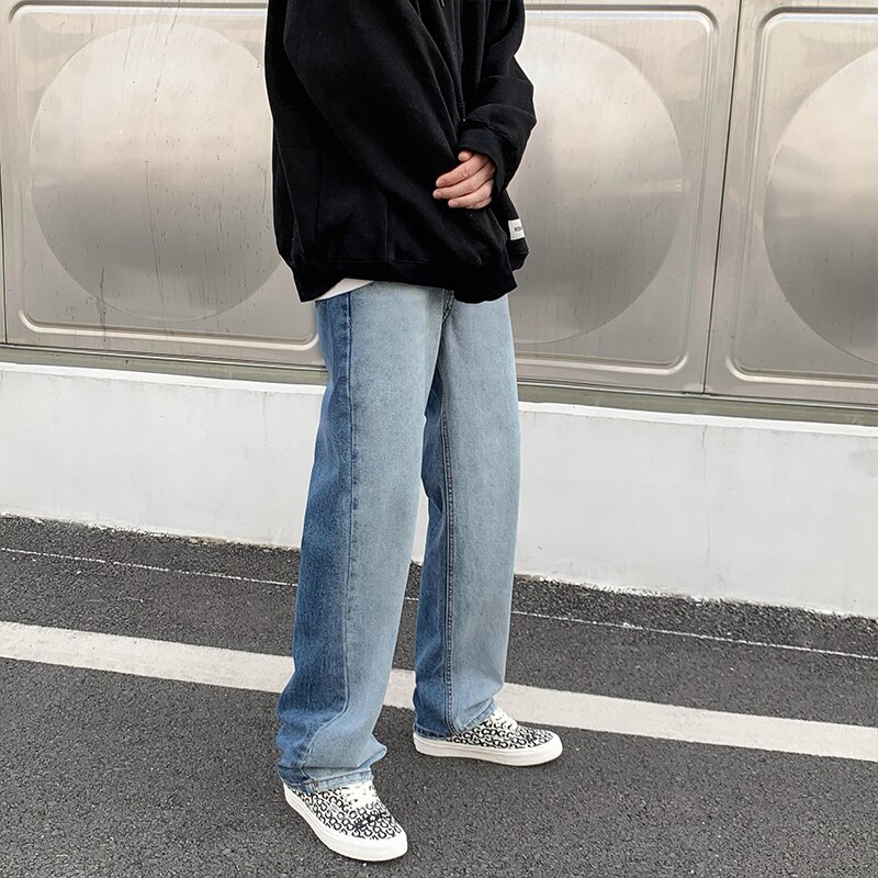 Jeans Men Patchwork Chic Baggy Denim Trousers Leisure Cool Harajuku High Street Streetwear Mopping Plus Size S-3XL Ins