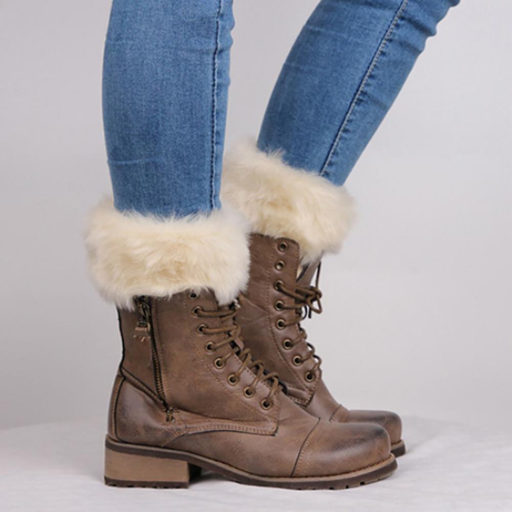 1 Paar Herfst Winter Vrouwen Breien Beenwarmers Mode Effen Kleur Elastische Harige Geribbelde Boot Manchetten Boot Toppers Been warmers: Beige