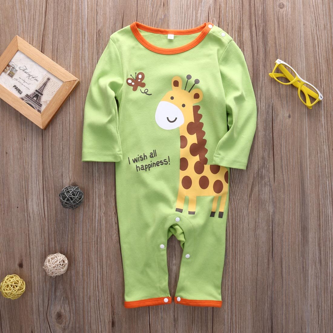 Long Sleeve Elephant Print Romper For Baby Boy Jumpsuit Buttons Up Autumn Winter