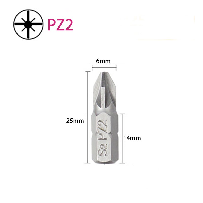 10 stk 1/4 "6.35mm pz0 pz1 pz2 pz3 hex pozi skruebits 25mm splint hex elværktøj kit sæt: Pz2