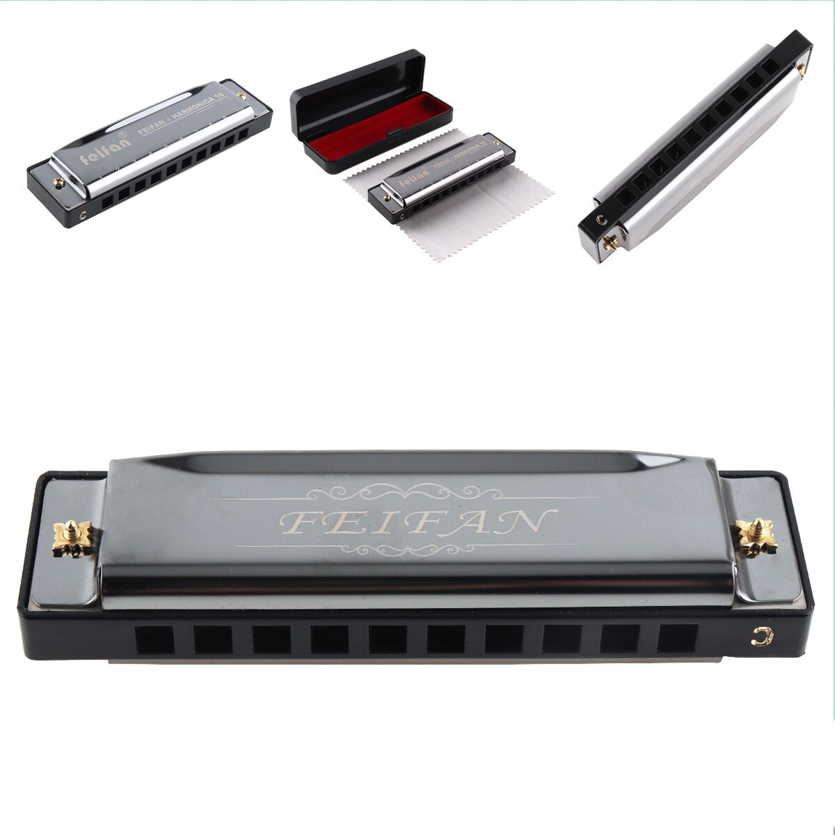 10 gaten 20 Tone Matte Black Harmonica Blues Harp Mondharmonica Rvs Muziekinstrument voor Beginner