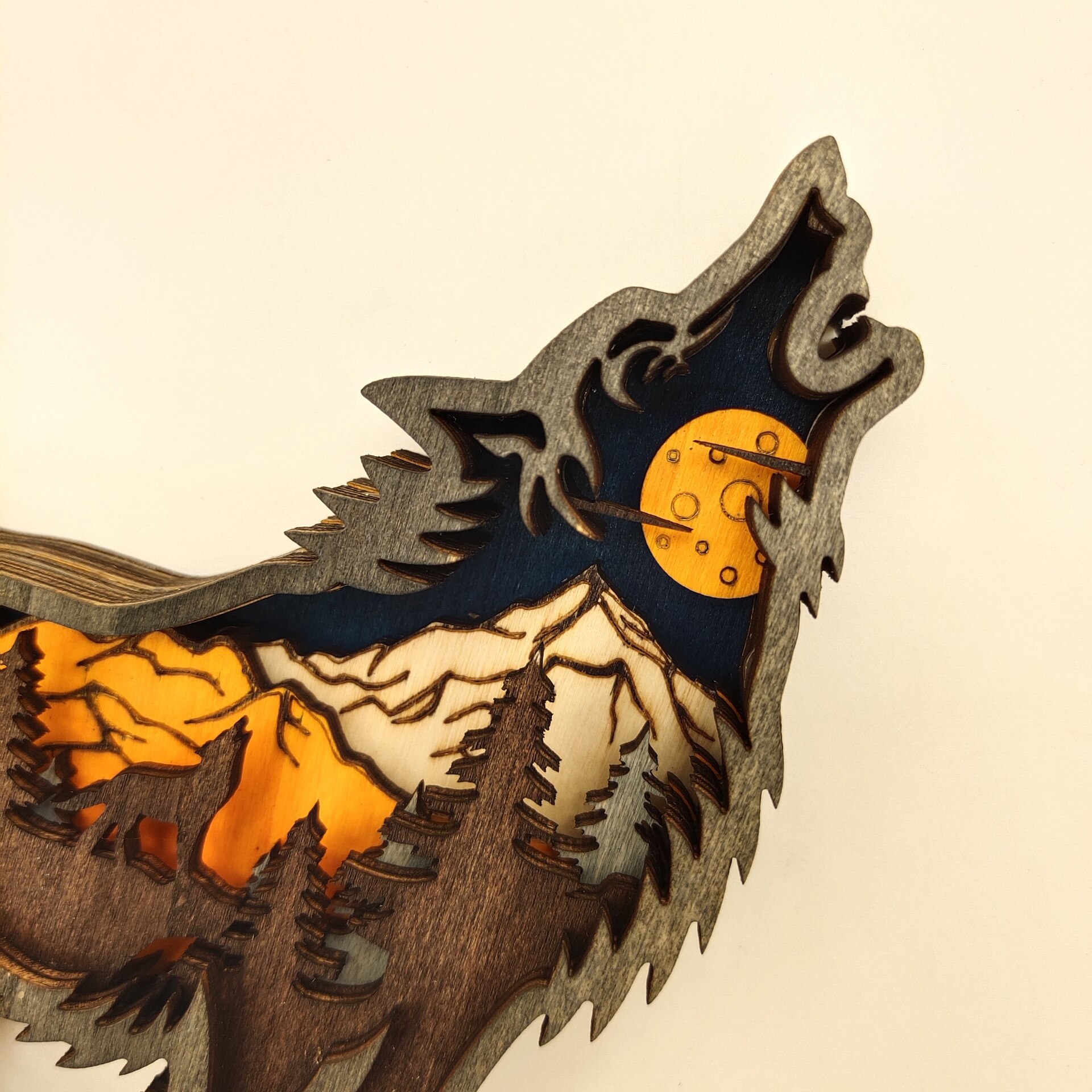 Estatua de lobo Animal de madera, tótem de lobo , artesanía decorativa para oficina y hogar, de Navidad, adornos de oso marrón de alce del bosque del norte