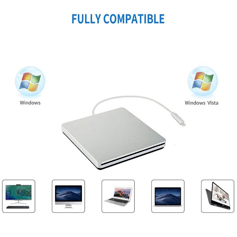 Graveur DVD externe Lecteur Type-c lecteur de Disque Optique Slim Slot-in CD/DVD +/- RW Brûleur USB C Superdrive Pour Mac/fenêtre