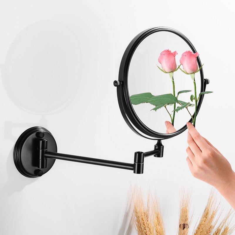 Makeup spejl rustfrit stål udvideligt spejl badeværelse runde 2- ansigt folde kosmetisk spejl vægmonteret badeværelse tilbehør