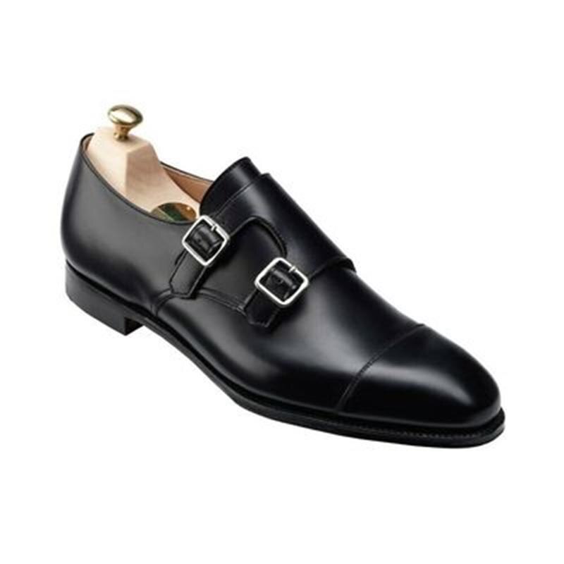 Männer Handgemachte PU Schwarz Doppel Schnalle Mönch Schuhe Niedrigen Ferse Klassische Alle-spiel Business Casual schuhe 4KD013: 48