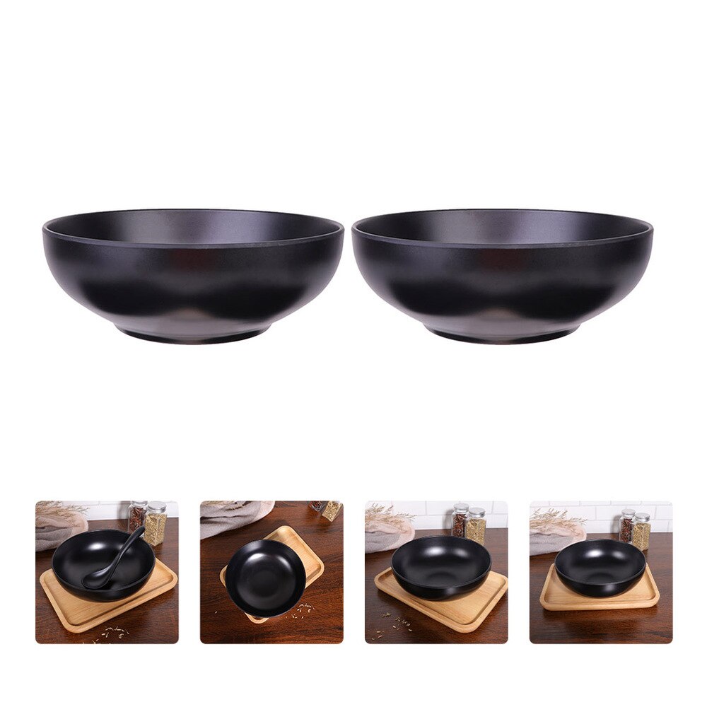 2Pcs Japanse Stijl Ramen Bowls Stijlvol Voedsel Container Zwart Noodle Bowls: Default Title