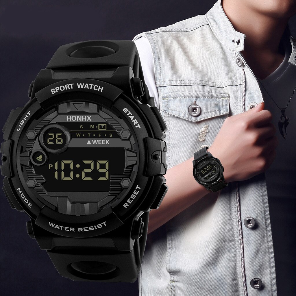 Luxe Mens Digitale Led Horloge Mode Led Digitale Waterdicht Horloge Verstelbare Alarm Sport Kalender Polshorloge Erkek Kol Saati