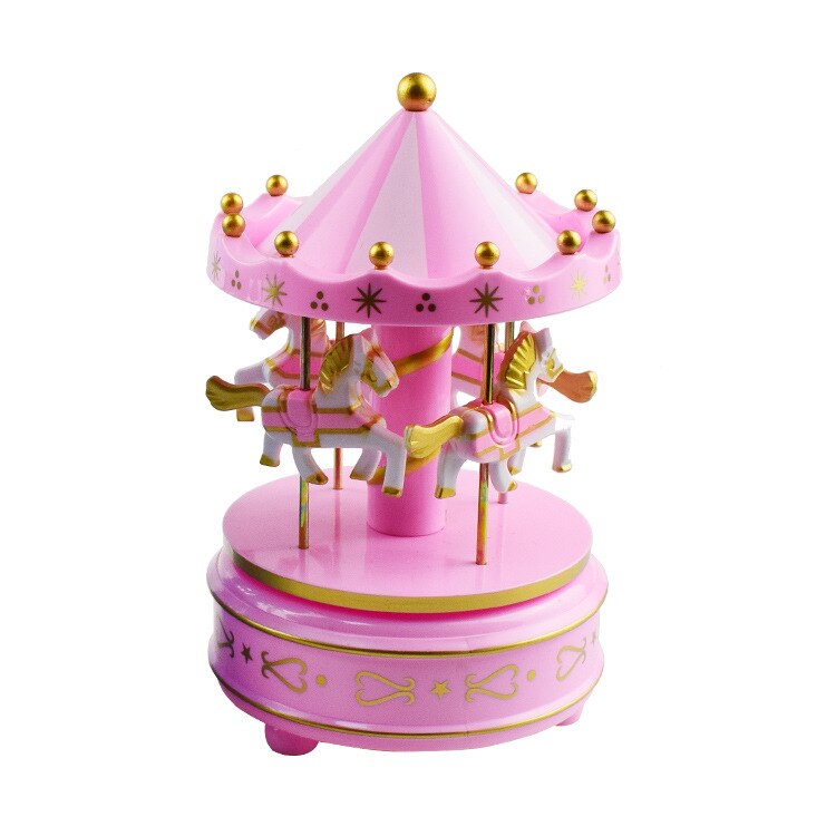 Merry-go-round Music Boxes Geometric Music Baby Room Decoration Unisex Plastic Christmas Horse Carousel Box Home Decor 1pc: pink