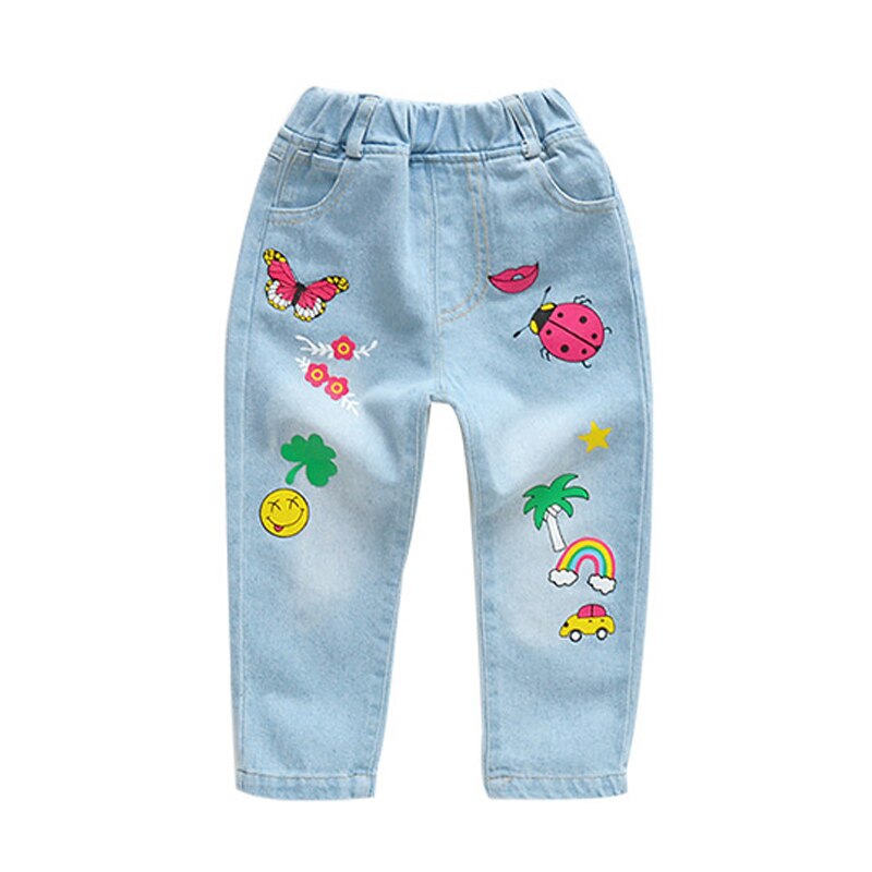Girls Jeans Pants Spring Denim Jeans ladybug butterfly printing Children Pants Casual Trousers Jeans For Girls Clothes: 12M