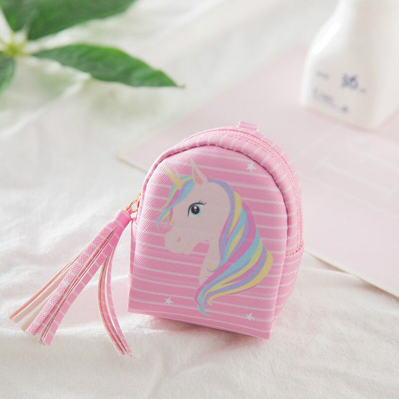 Bolso de para niños, bolsita monedero de unicornio, Mini bolso de piel sintética, bolsa con llavero, billeteras, bolso Vintage con borla