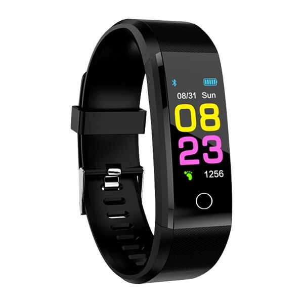 115 plus smart armbånd sport skridttæller ur fitness kører gå tracker puls skridttæller smart band til ios android: Sort