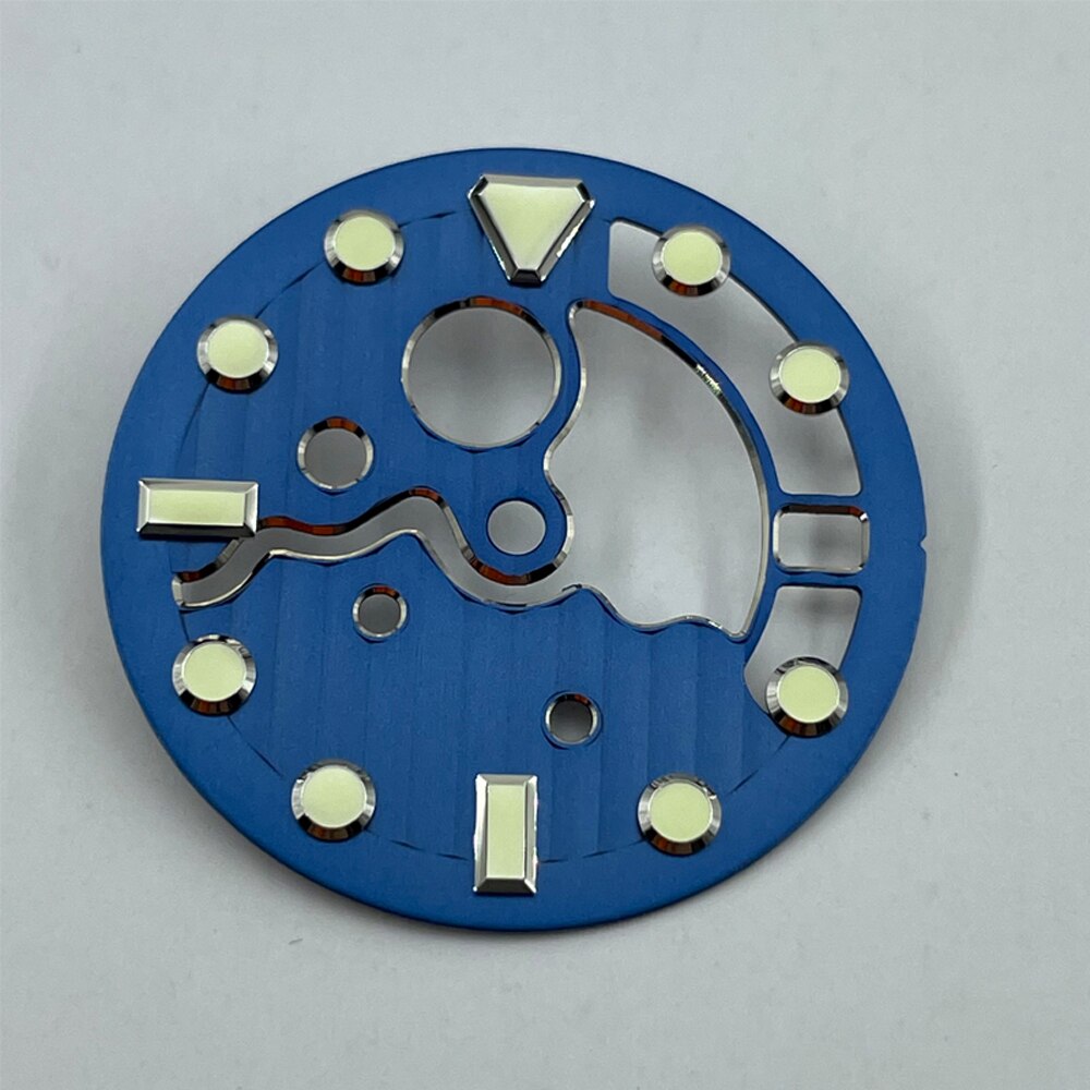 Onderdelen voor de wijzerplaat: 28.5mm holle skeletwijzerplaten,  c3 lichtgevende markeringen, geschikt voor 3.8h nh35/36 automatische uurwerken.: Blauw