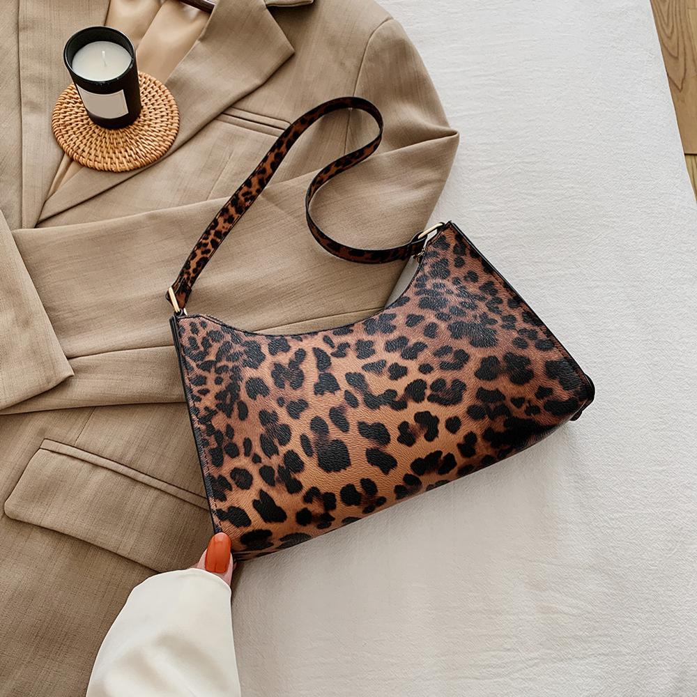 Frauen Einfarbig PU Leder Handtaschen Totes Dame Tägliche Einkaufs Schulter Taschen Jugend Damen Einfache Vielseitige Tasche Geldbörse: braun leopard