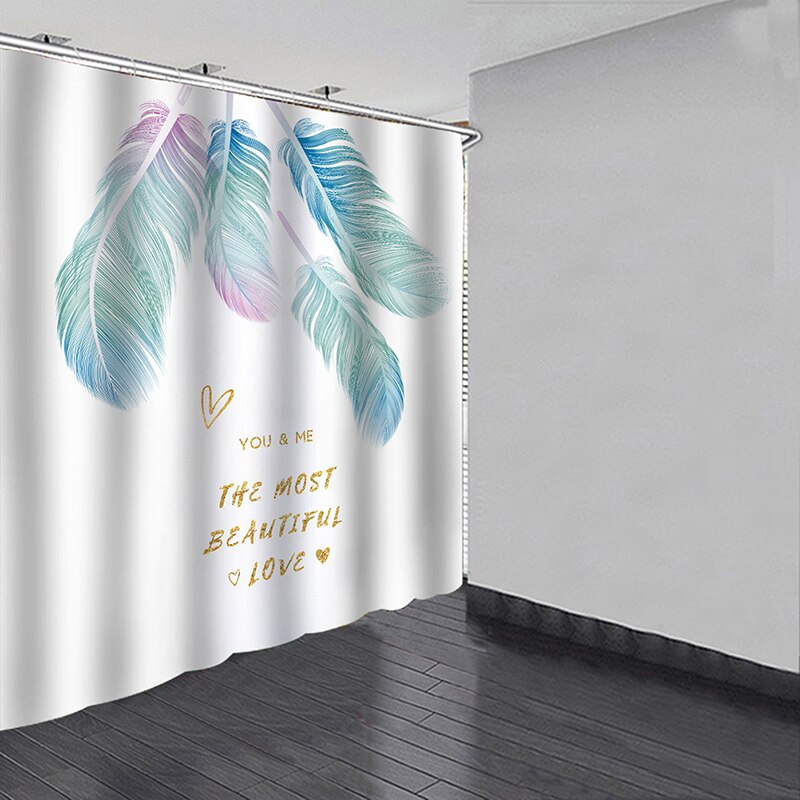 3D Printed Shower Curtain Home Decor Bathroom Shower Curtain Polyester Bath Curtains Multi-size Colorful Feather Pattern: 90x180