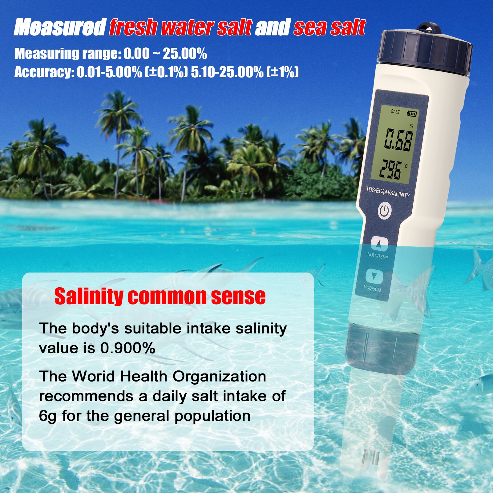 5 in 1 Multi-parameter Combo Testing Meter PH/EC/TDS/Salinity/Thermometer Digital Multi-Function Tester Water Tester