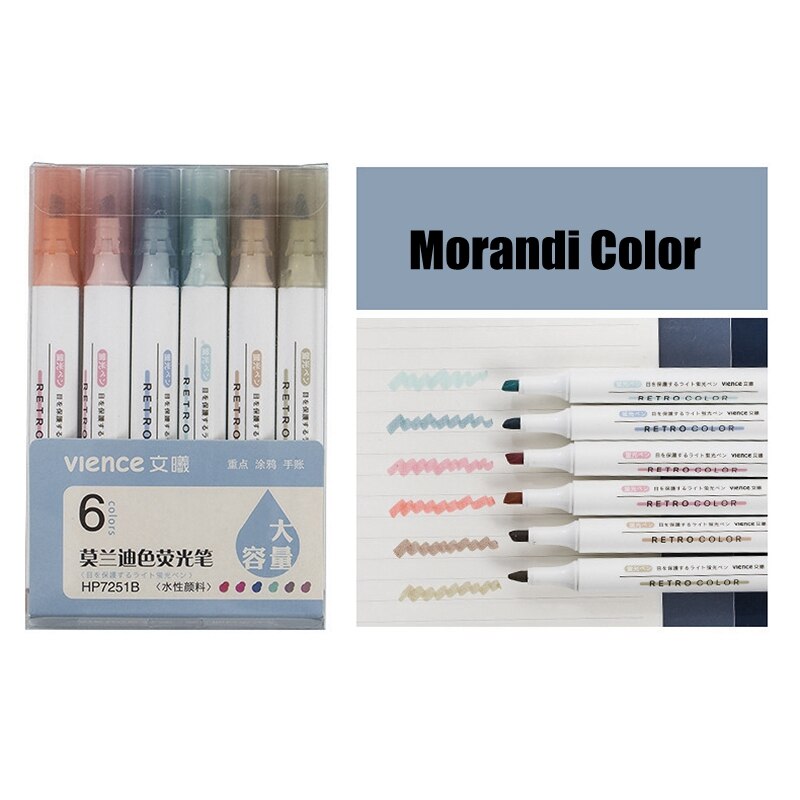 6 Stks/set Creatieve Markeerstift Fluorescerende Potlood Candy Kleur Tekening Graffiti Marker Art Pennen Voor School Kantoorbenodigdheden: Morandi color