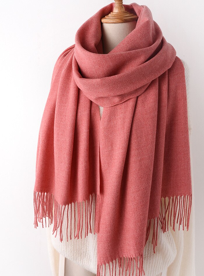 JulyPalette Solid Color Cashmere Scarf For Women Autumn Tassel Lady Long Shawls Pashmina Scarf Winter Warm Thicken Wool Scarves: Rose pink