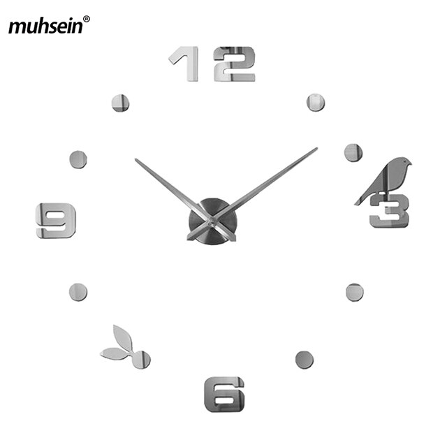 Grande horloge murale 3d auto-adhésive | Horloge numérique murale de grande taille, Style moderne comme d'anniversaire, ,: silver / 47inch
