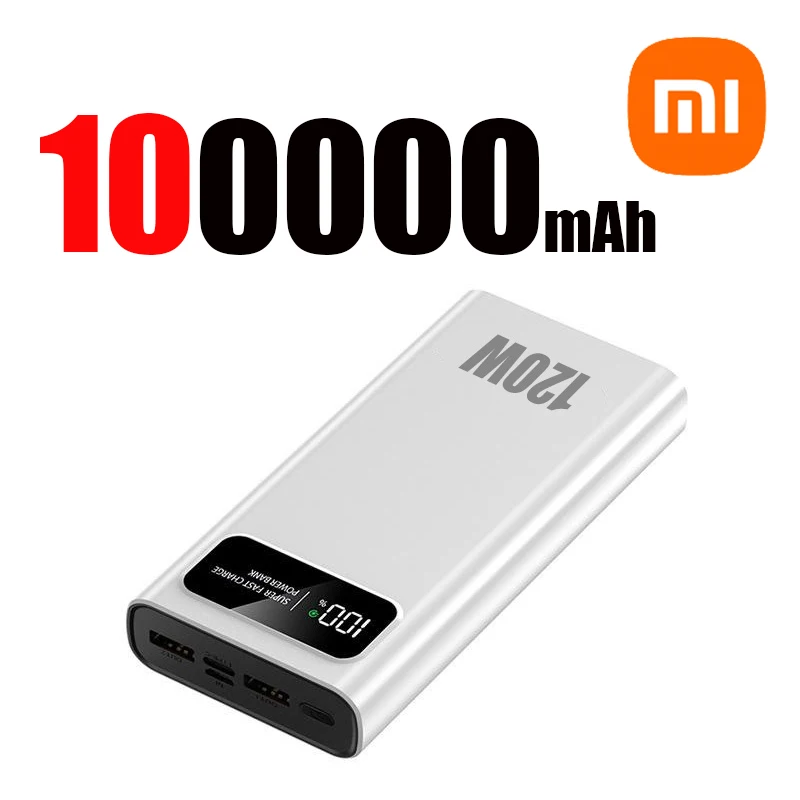 Xiaomi 120W Super Fast Charging 200000mAh Power Bank Ultralarge Capacity Digital Display Power Bank For iPhone External Battery: black