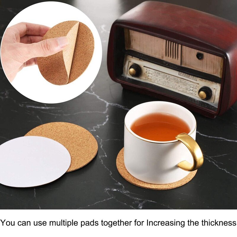 Self-Adhesive Cork Coasters,Cork Mats Cork Backing Sheets for Coasters and DIY Crafts Supplies (60 Pcs, Round)
