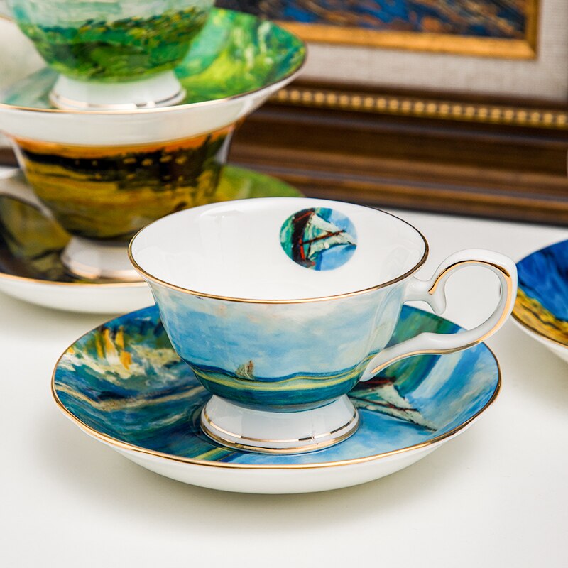 Juegos de té exquisitos pintados, tazas y platos de café Van Gogh, cerámica y negocios