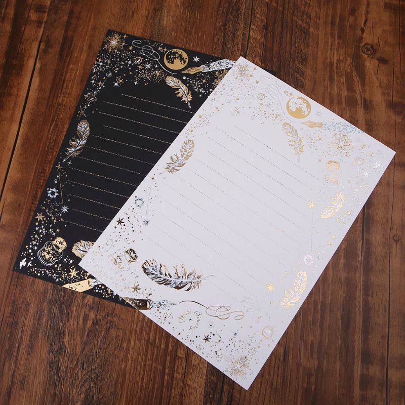 8 Sheets High-end Vintage Bronzing Feather Blessing Letter Paper Pad Writing Office School Supplies W91A