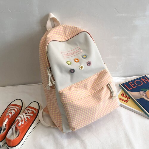 Hochschule Schüler Damen Nette Rucksack Frauen Blume Weibliche Harajuku Schule Taschen Buch Kawaii Rucksack Nylon Mädchen modisch Tasche: ohne Spielzeug Orange