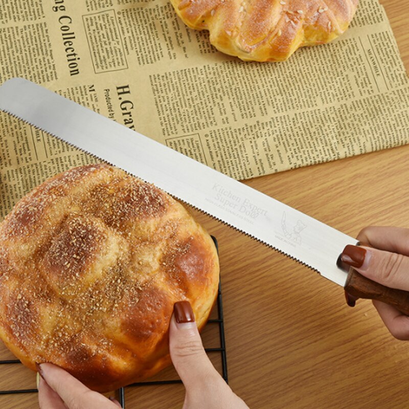 Stainless Steel Bread Serrated Knife Wooden Handle Cake Spatula Baguette Slicing Baking Cooking Tools Kitchen Accessories