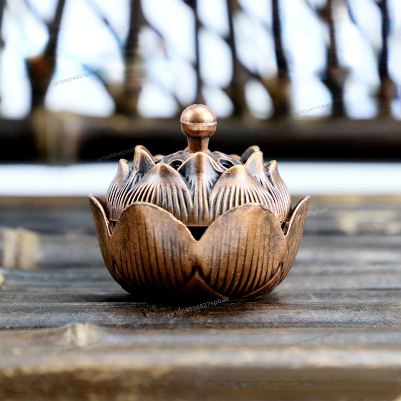 Utensilios budistas, quemador de incienso de loto, incensario arcaico de aleación de cobre, sándalo, muebles para el hogar, decoración para el hogar y la Oficina: YELLOW