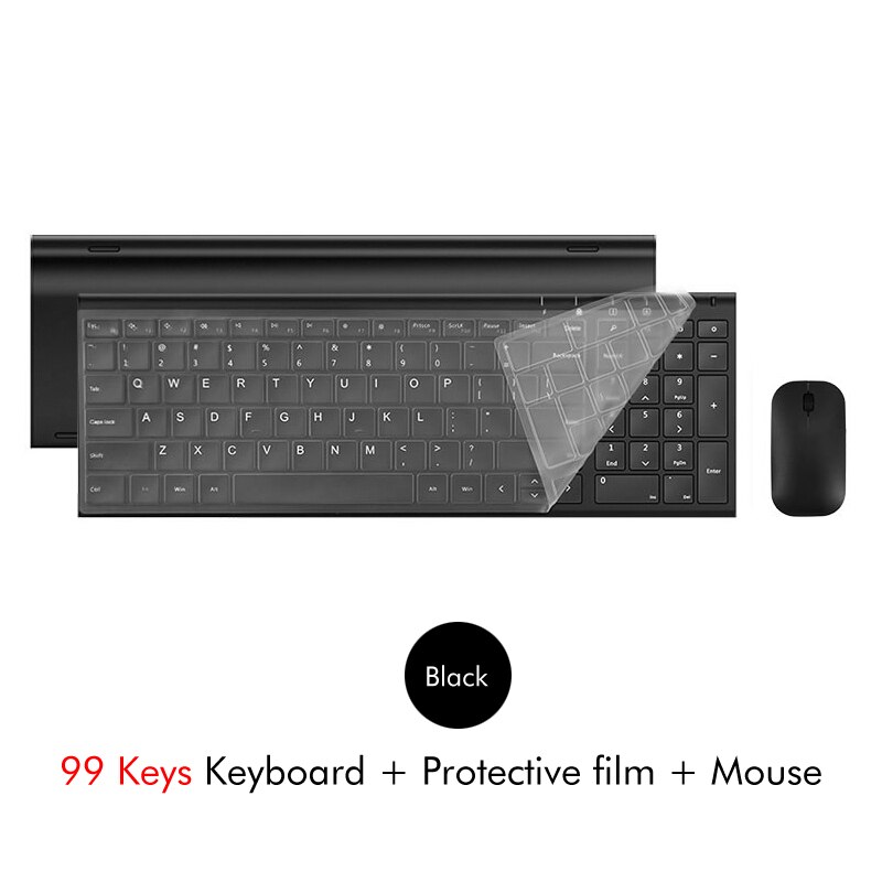 B.O.W 2.4Ghz Wireless Keyboard, 10 Keys Slim Matte Metal Ultra thin Rechargeable Full Size Keyboard Kits with Nano USB Receiver: Black Combo 99Keys